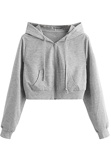 Women's Casual Full Zip Crop Top Hoodie